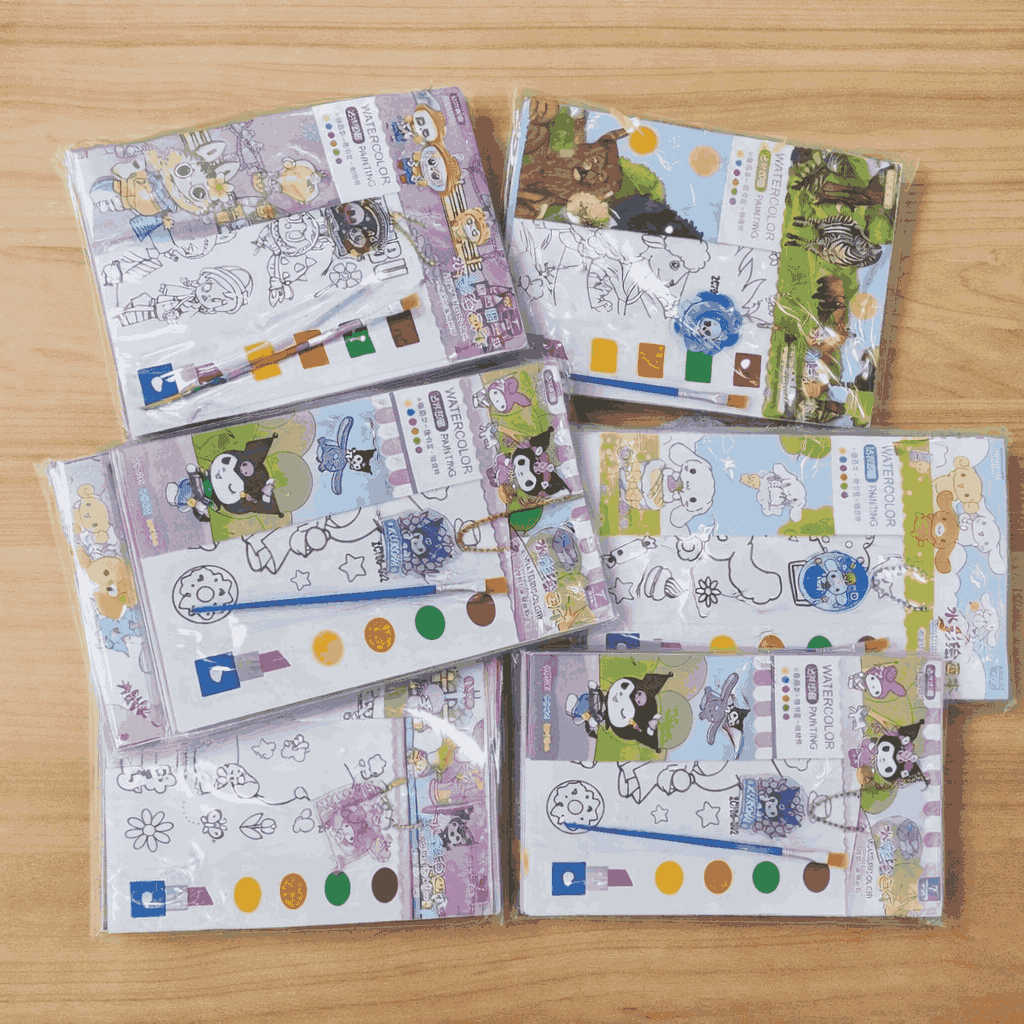 Kids' Pocket Watercolor Painting Book – 3-in-1 Creative Coloring Set with Built-in Paints, Brush & Keychain