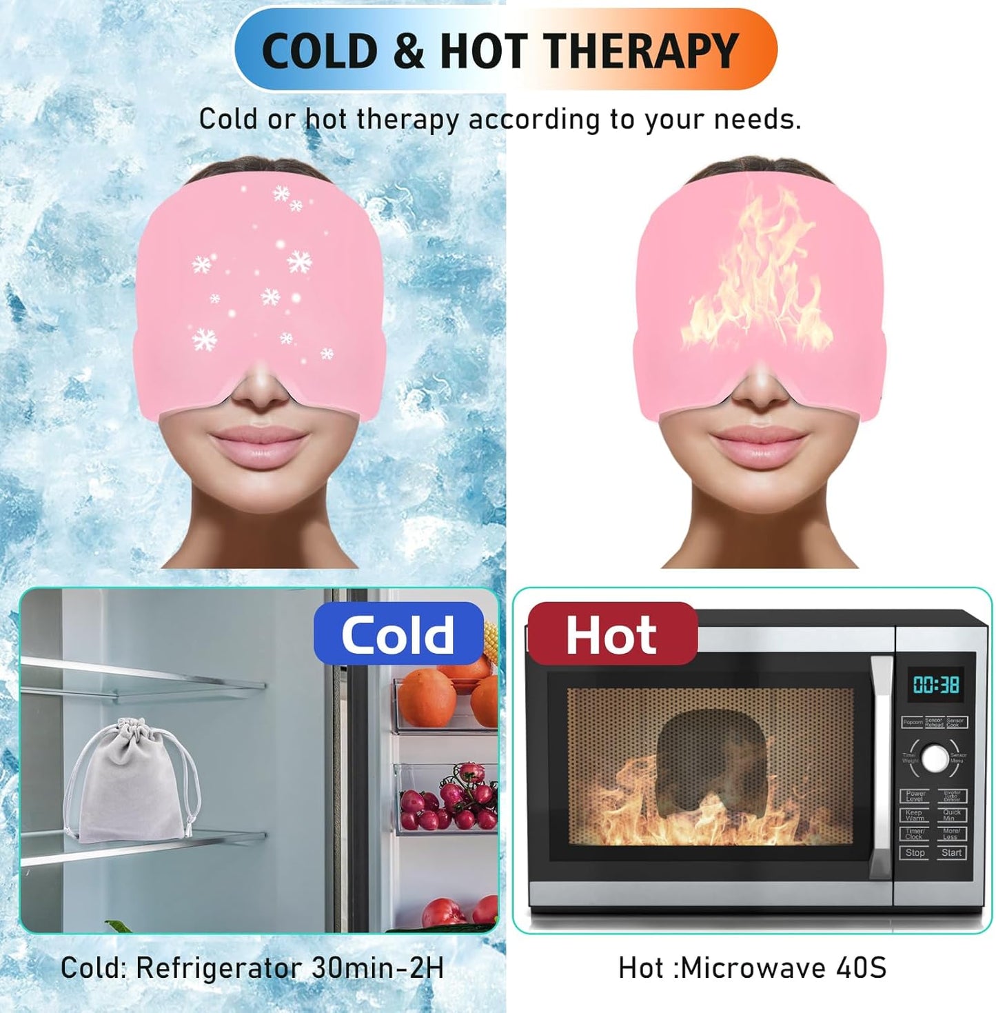 Migraine Relief Cap With Box - Instant Headache Relief Hat Reusable Gel Cap For Migraine Pain Relief Wearable Hot Cold Therapy Therapy (Random Color)