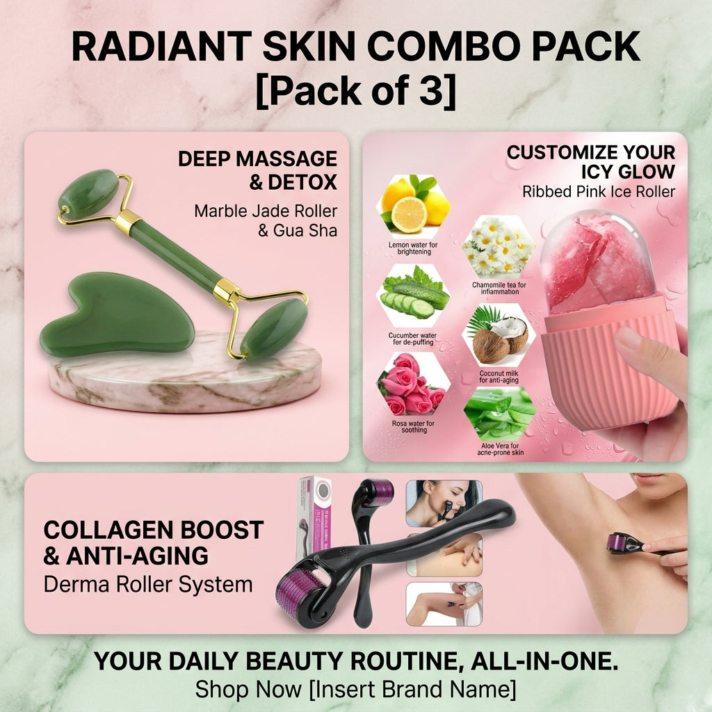 Combo pack Marble Jade Roller | Ice Roller Facial Massage | Derma Roller [Pack of 3]